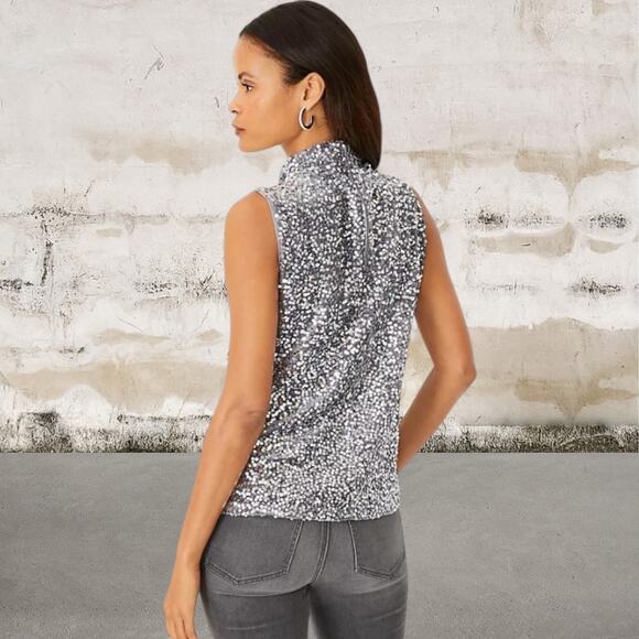 Ann Taylor Sequin Sleeveless Mock Neck Top Size XL - Picture 2 of 7